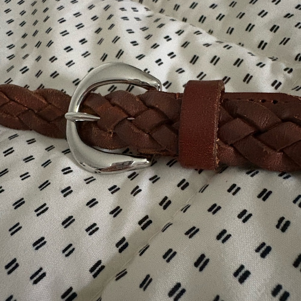 Braided Leather Belt with Silver Buckle
